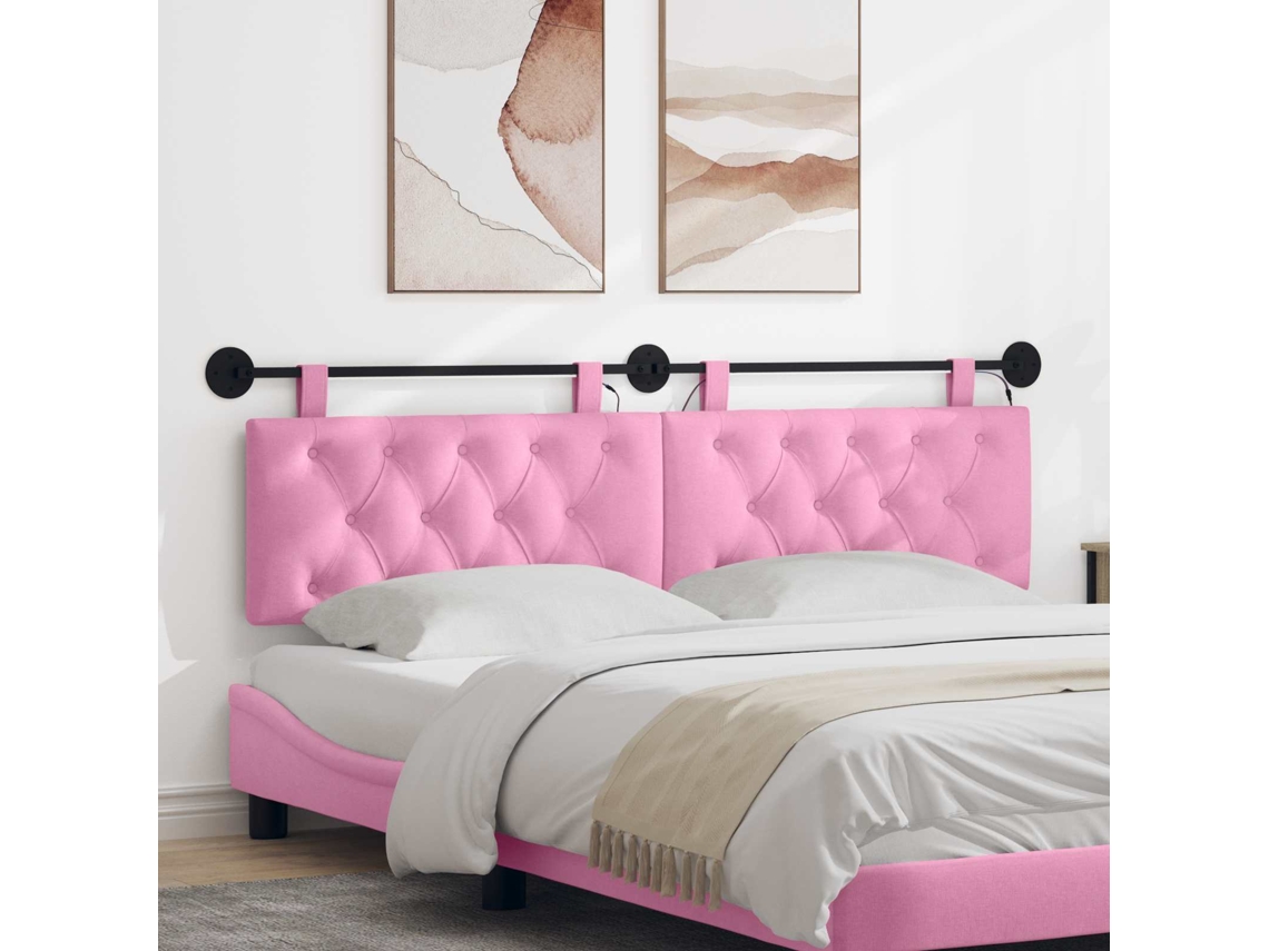 Vidaxl Cabeceira Suspensa Com Luz Led Rosa Tecido