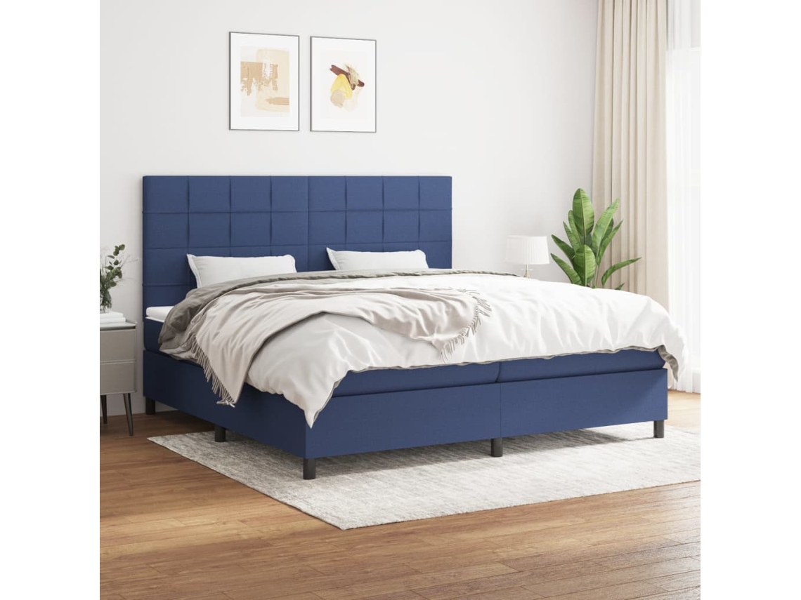 Vidaxl Cama Com Molas/colchão 200x200 Cm Tecido Azul