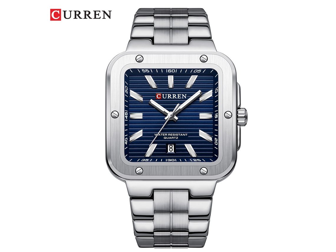 Relógio Masculino MDUG com Pulseira de Aço À Prova D'água, Mostrador Quadrado, Grande Face, Calendário