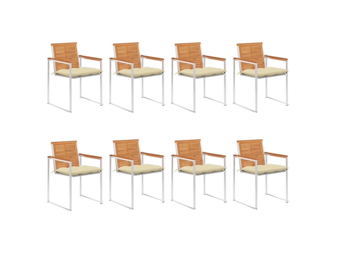 Vidaxl Cadeiras De Jardim 8 Pcs C/ Almofadões Madeira De Acácia Maciça