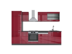 Cozinha R-Line, 300 cm sem bancada, Bordeaux alto brilho/antracite, Vicco