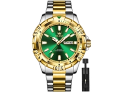 Lurelia Relógio Mecânico Masculino, Movimento De Quartzo, Analógico, Cronógrafo, Data/calendário, Luminoso, Duplo Fuso/mostrador, 42 Mm, Abs, Verde