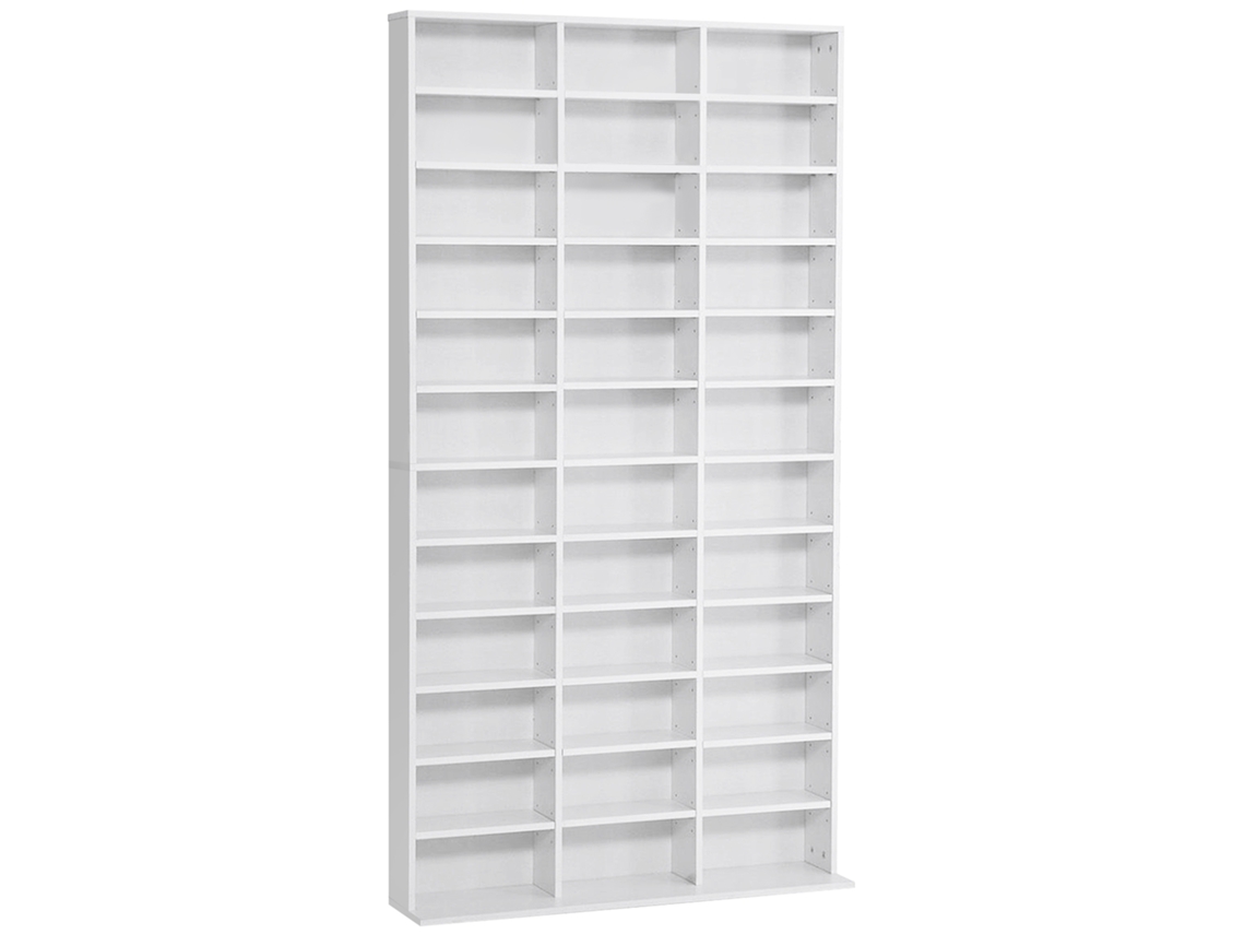 Estante para Cd, 3 colunas, 12 prateleiras ajustáveis, madeira, branco 102x23.5x195 cm BTFORUS