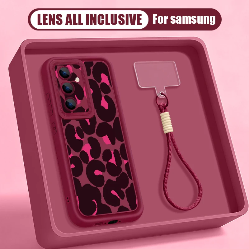Capa Para Celular Galaxy S26 Com Cordão E Estampa De Leopardo (vermelho Vinho).
