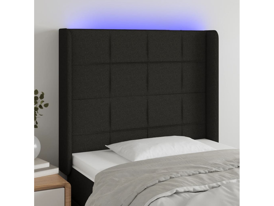 Vidaxl Cabeceira De Cama C/ Luzes Led Tecido 103x16x118/128 Cm Preto