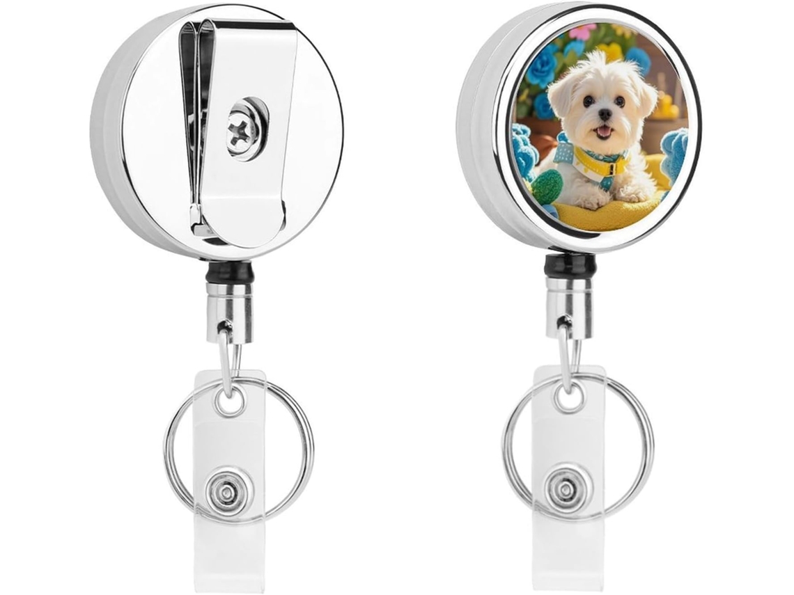 Porta Crachá Retrátil Com Pingente De Cachorrinho Maltês, Moderno E Resistente, Em Metal, Com Cordão De Nylon De 68cm