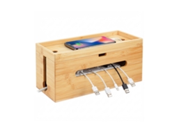 Relaxdays Caixa Para Cabos Em Bambu, 16×34×13,5 Cm, Para Régua 6 Tomadas, Com Tampa E Abraçadeiras, Natural