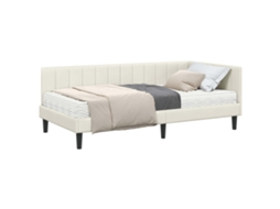 SYFAX™ Estrutura de Cama de Canto com Colchão 2 Pcs Creme Veludo