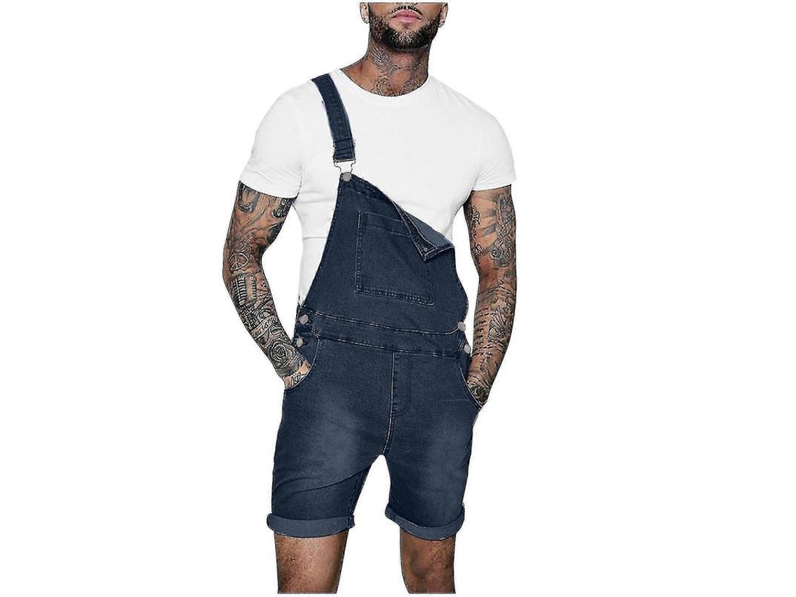 Shorts jeans casuais masculinos com bolso no peito, corte reto, azul escuro, Bmdark M