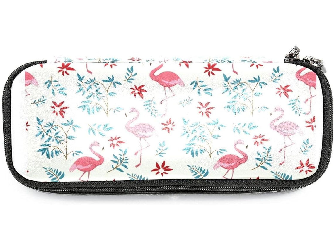 Estojo Grande Com Estampa Tropical De Flamingos E Folhas, Organizador De Maquiagem, Ideal Escola, Escritório