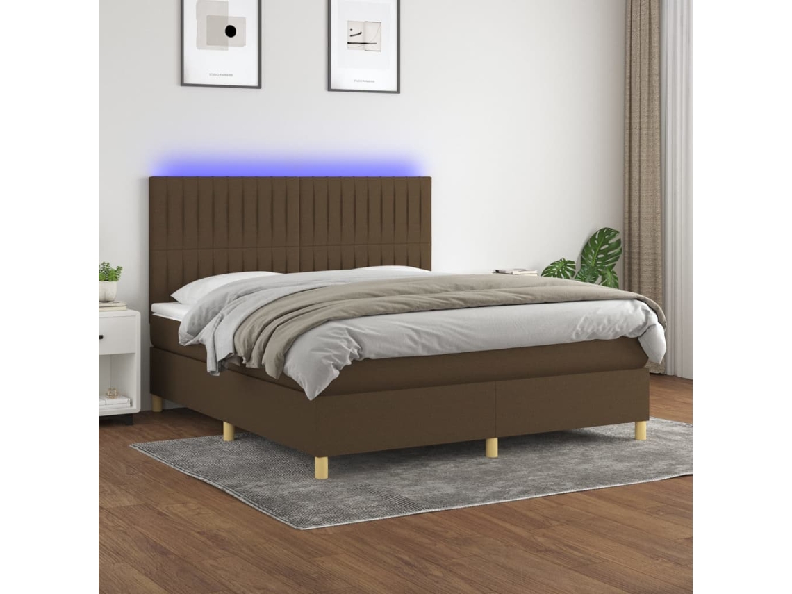 Vidaxl Cama Box Spring C/ Colchão/led 180x200cm Tecido Castanho-escuro