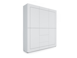Aparador Elios com 5 portas e 3 gavetas, acabamento branco brilhante, 150 x 35 x 165 cm