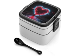 Lancheira Bento Empilhável Neon Heart Bugs Com Tampas, Lancheira Térmica Para Adultos, À Prova De Vazamentos