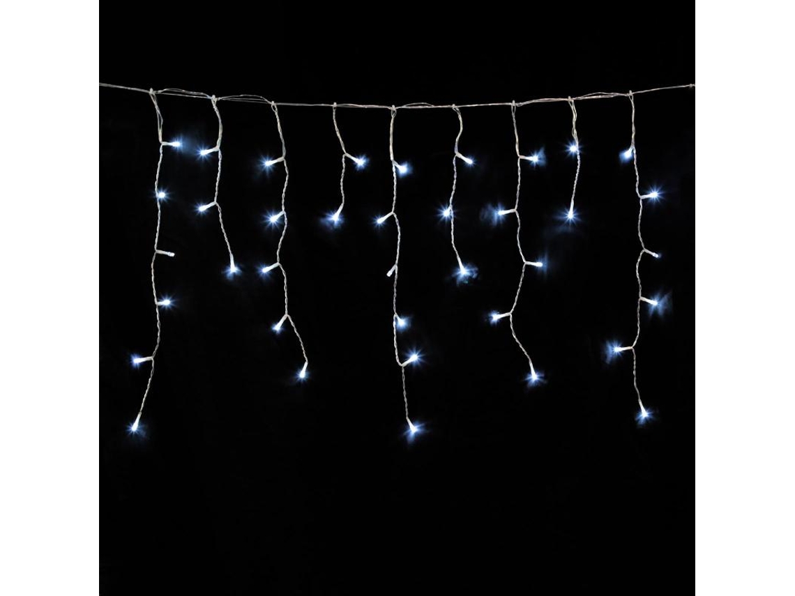 Grinalda de luzes de Natal em cortina 5x1 metros com 182 LEDs de luz branca fria. Luz de Natal para uso interno e externo IP44. Cabo transparente