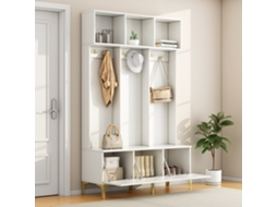 Conjunto de guarda roupa branco e madeira com espelho, sapateira, banco, varal S/MARCA