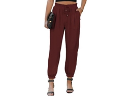2026 pantalones de Lino Casual Sueltos Con Cuerda Elástica de Cintura Alta Y Bolsillos para Mujer M Rojo