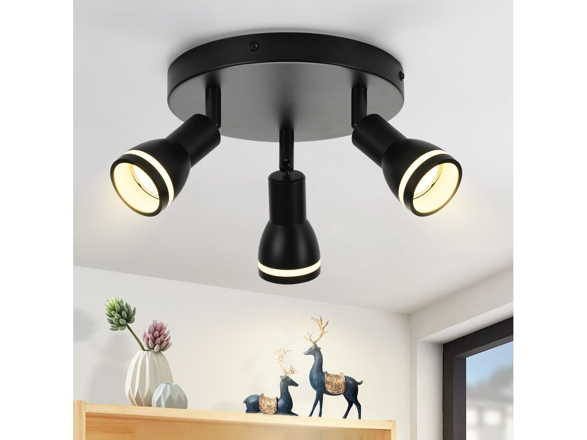 Plafon Preto Moderno 3 Focos De Teto Metálicos Ajustáveis, Plafon Gu10, Para Quarto, Sala De Jantar, Sem Lâmpada Nettlife