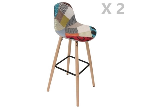 2 bancos altos em patchwork escandinavo Riga - H. 92 cm - Bege