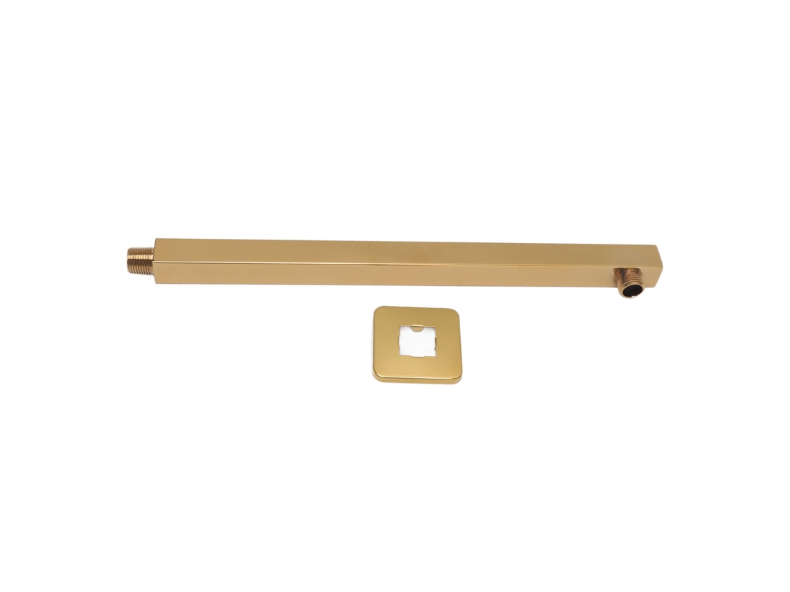 Montagem Na Parede Aço Inoxidável Quadrate Braço De Duche Extensão Pipe, Dourado