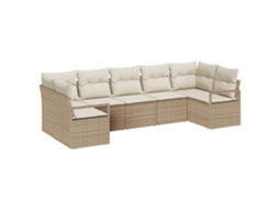 Conjunto 7 Sofá De Jardim Vidaxl Bege Vime Pe (289 X 122 X 85 Cm)