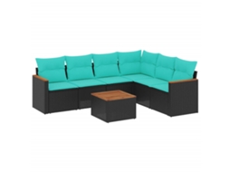 Conjunto de Sofá de Jardim, 7 Peças, Almofadas, Rattan Preto MAISON EXCLUSIVE