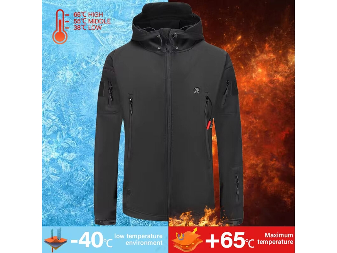 Ltengoo Hj-07 Casaco/jaqueta 7 Áreas Aquecimento Controle Temperatura Três Níveis Corta-vento Térmico Capuz Gola Alta Esportes Inverno Ar Livre