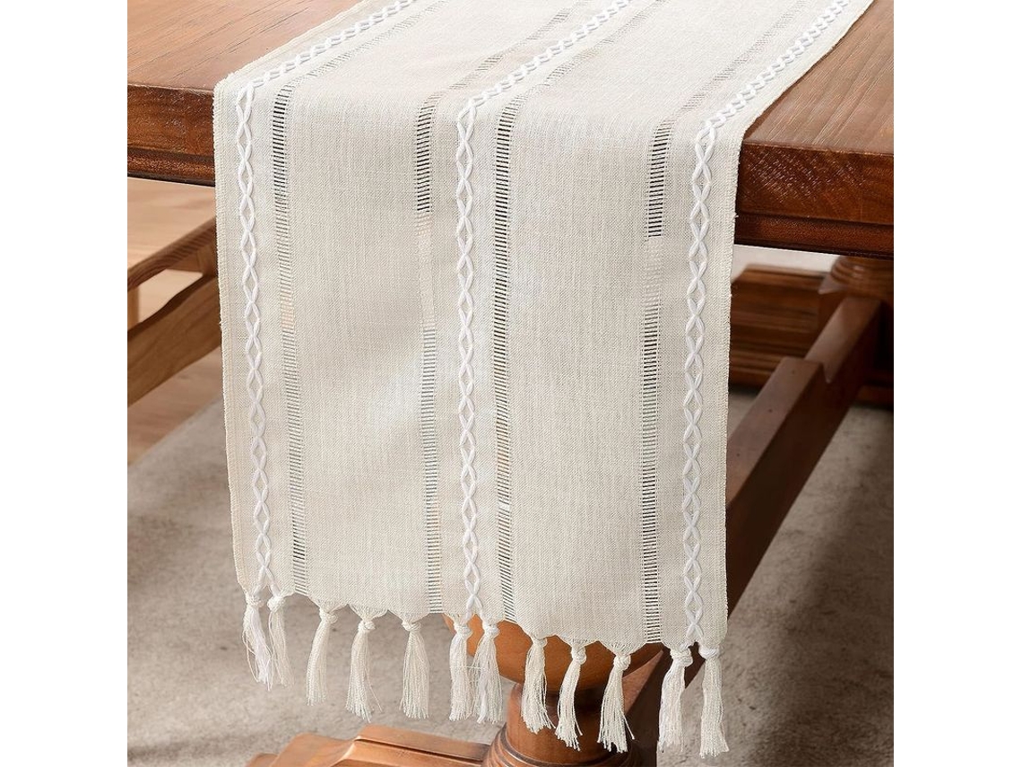 Mantel De Mesa Rústico Com Frunços, Estilo Campestre 72 Polegadas De Comprimento (bege)