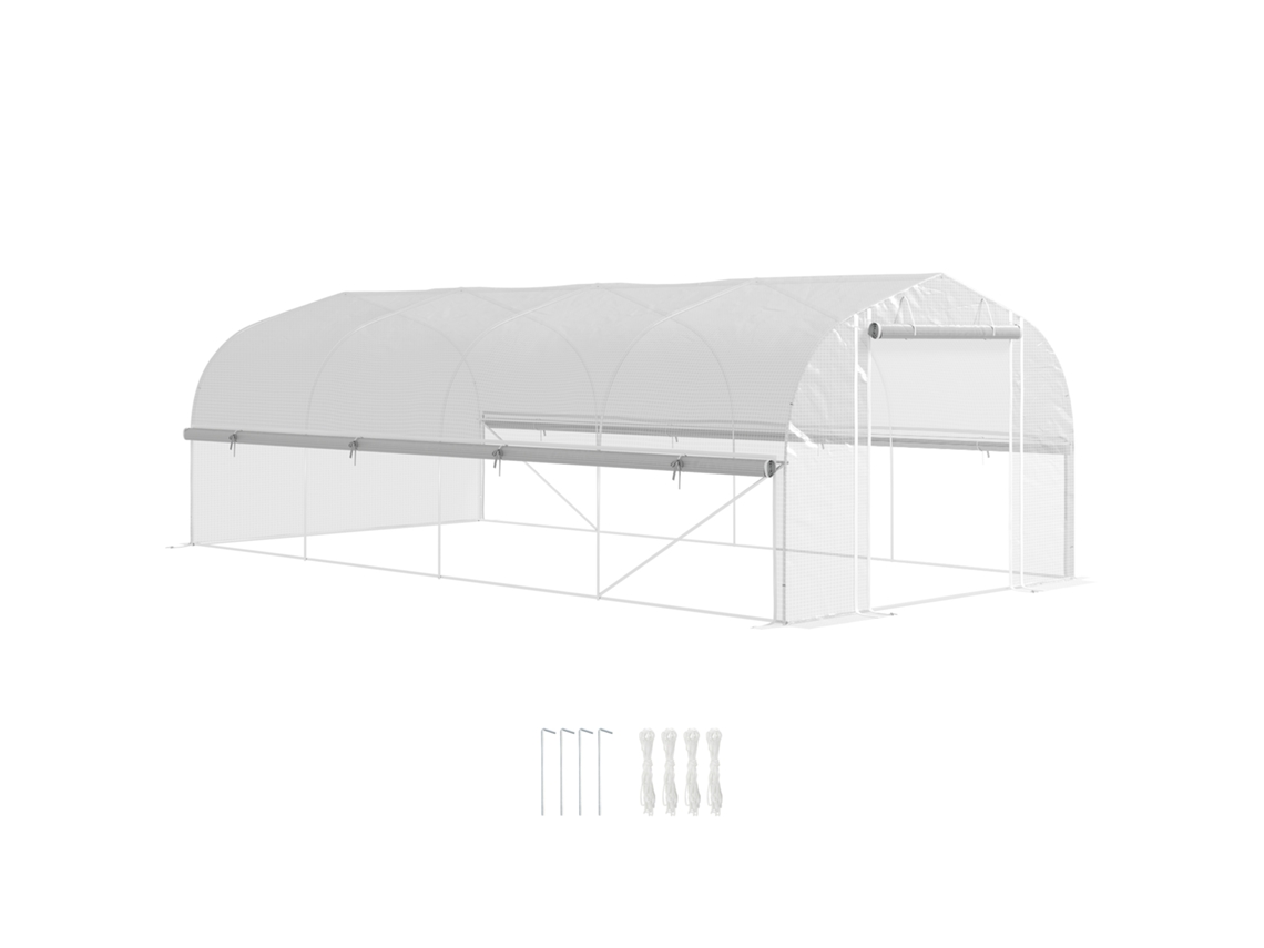 Estufa De 6x3x2 M, Para Entrada A Pé, 8 Janelas, Porta, Redes De Mosca, Estrutura Metálica, Branca Ch