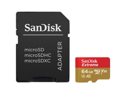 Cartão de Memória MicroSDXC SANDISK Extreme (64 GB - 160 MB/s - Class10) + Adaptador SD