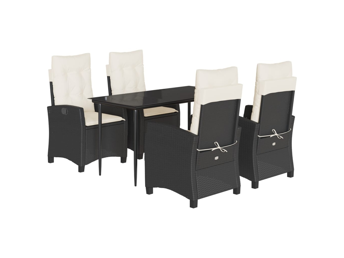 Conjunto de 5 Jantar para Jardim com Almofadões Vime Pe Preto MAISON EXCLUSIVE