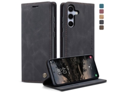 Capa Para Samsung Galaxy S25 Plus 5g Multifuncional Horizontal De Couro Preta