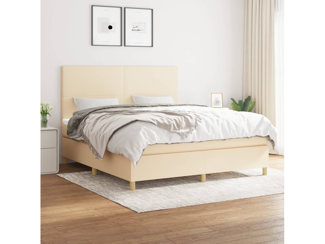 Vidaxl Cama Com Molas/colchão 180x200 Cm Tecido Cor Creme