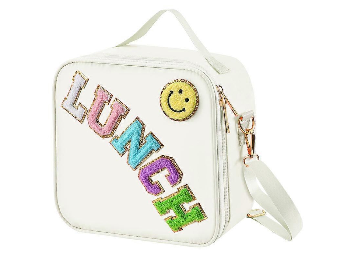 Lancheira térmica com alça ajustável, mochila escolar de nylon, bolsa térmica com emblema de letras em chenille da Aquaforge