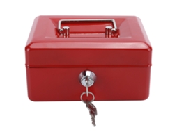 Cofre Portátil Mini de 15 Cm com Trava de Segurança e Chave para Dinheiro, Ideal para Casa e Escritório, Vermelho BRILVIBERA