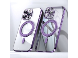 Suporte Casa Para Iphone 15 Pro Max Pele Sintética Magnética Roxo
