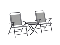 Conjunto de jardim com mesa de vidro e 2 cadeiras dobráveis com encosto ajustável cinza BTFORUS