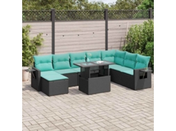 Vidaxl 9 Pcs Conjunto Sofás P/ Jardim Almofadões Vime Pe/acácia Preto