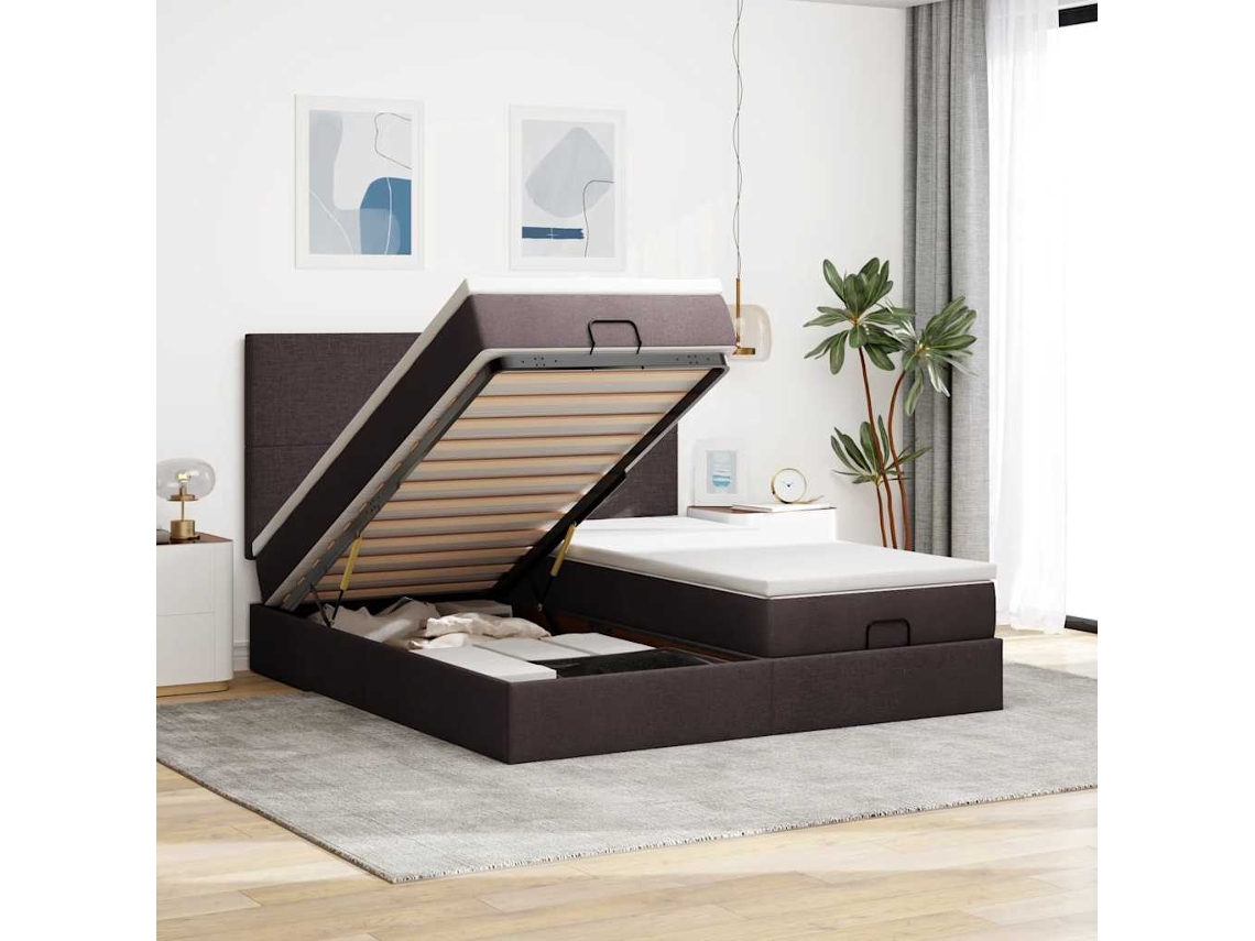 Vidaxl Estrutura De Cama Otomana Com Colchões Tecido Castanho Escuro