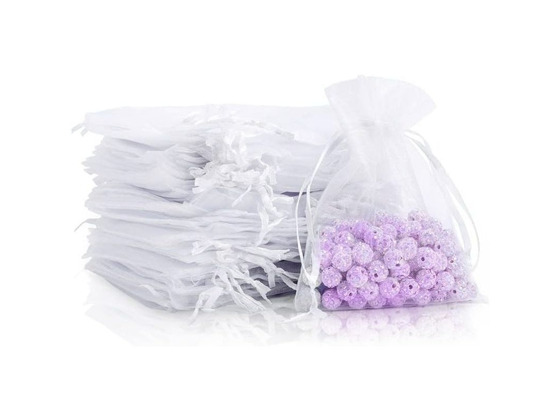 saches de Organza 7x9cm, 60 Unidades Brancas, Bolsas de Presente e Jóias para Casamentos