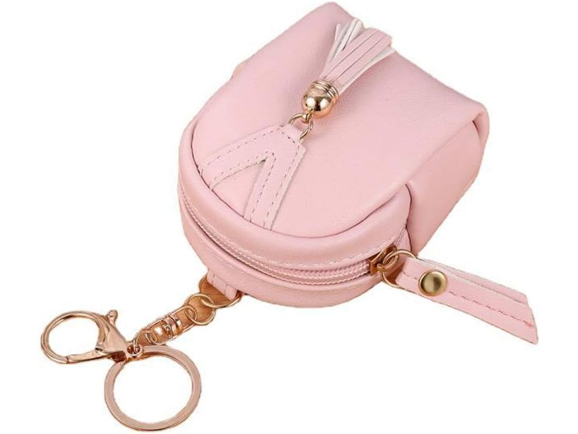 Porta-moedas Mini Em Pele Pu Com Porta-chaves - Carteira Em Cúpula Com Fecho Para Mulher - Rosa Claro