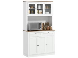 Armário de Cozinha com 3 Portas de Vidro, Compartimento Aberto, 2 Gavetas e Prateleiras Ajustáveis, 100x40x180 Cm, Branco ZENCORE SERVICES