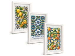 Pinturas Murais Modernas Abstratos Coloridos De Frutas Cítricas Moldura Branca Fotos Para O Escritório Espelharte (3 Peças 20x30 Cm)