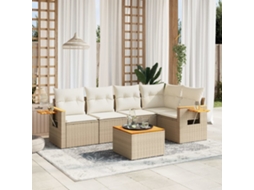 Vidaxl 6 Pcs Conjunto De Sofás P/ Jardim Com Almofadões Vime Pe Bege