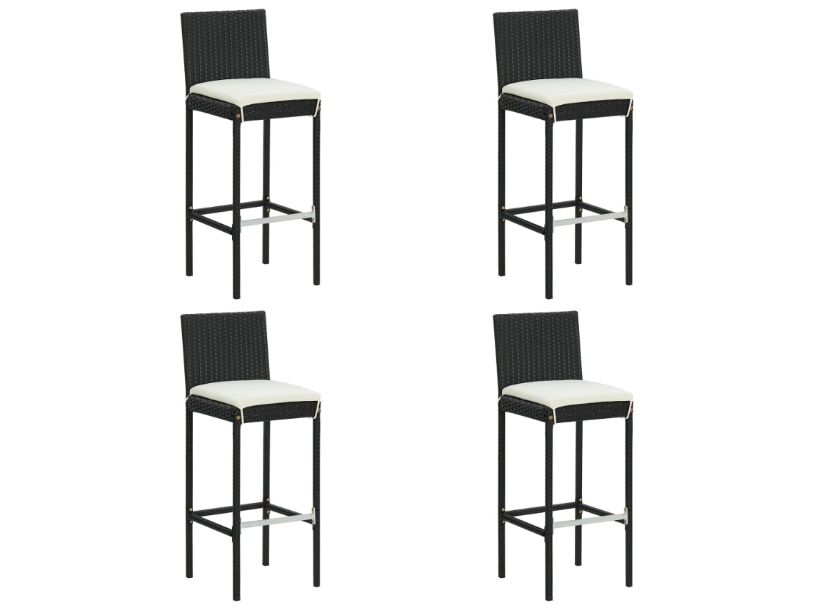Bancos De Bar Com Almofadões Para Jardim 4 Pcs Vime Pe Preto Dkd Home Decor