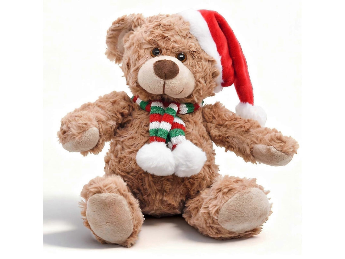 Urso De Pelúcia Marrom Com Chapéu E Cachecóis De Natal, Presente Acolhedor