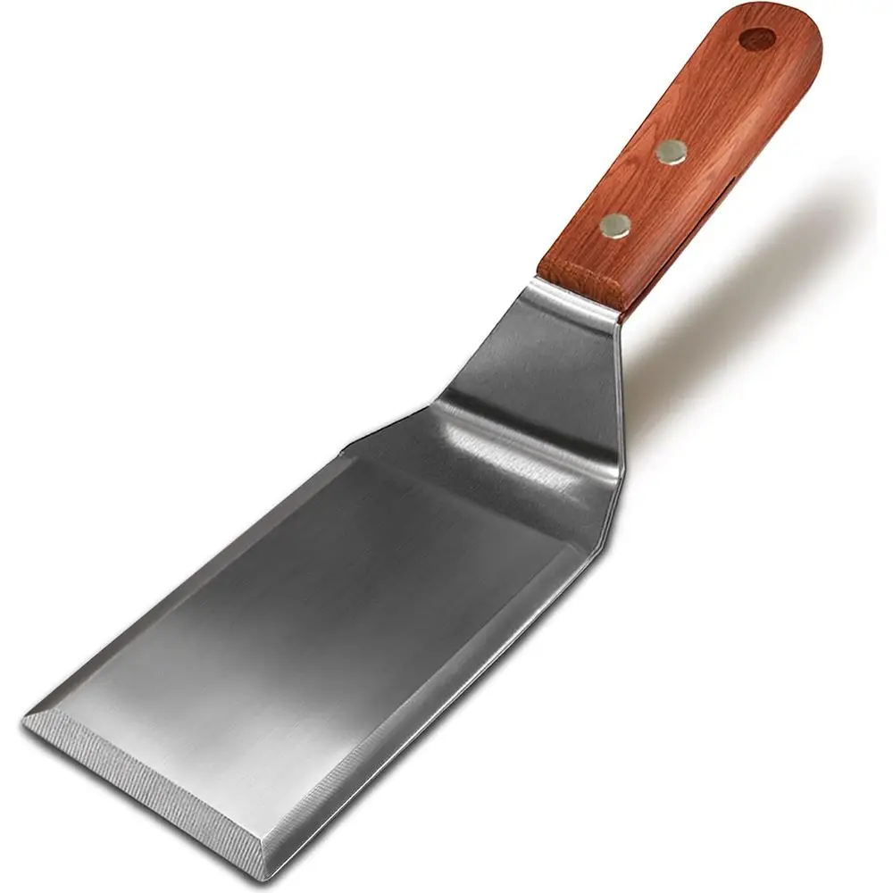 Espátula De Metal (com Cabo De Madeira E Bordas Biseladas) Para Panquecas E Hambúrgueres Do Tipo *smash*, 10,7 X 2,8 Polegadas