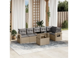 Vidaxl 7 Pcs Conjunto De Sofás P/ Jardim Com Almofadões Vime Pe Bege