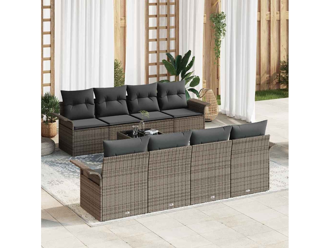 Vidaxl Conjunto De Sofá De Jardim 9 Unid. Cinzeto Vime Pe