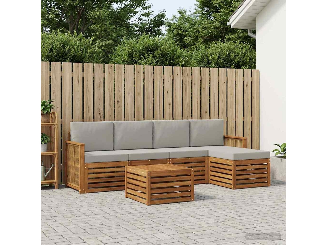 Vidaxl Conjunto De Sofás Para Exterior 6 Pcs Natural E Cinzento-claro