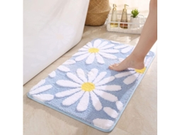 Tapete de Banheiro com Flores Daisy, Peludo Azul Cartoon para Casa